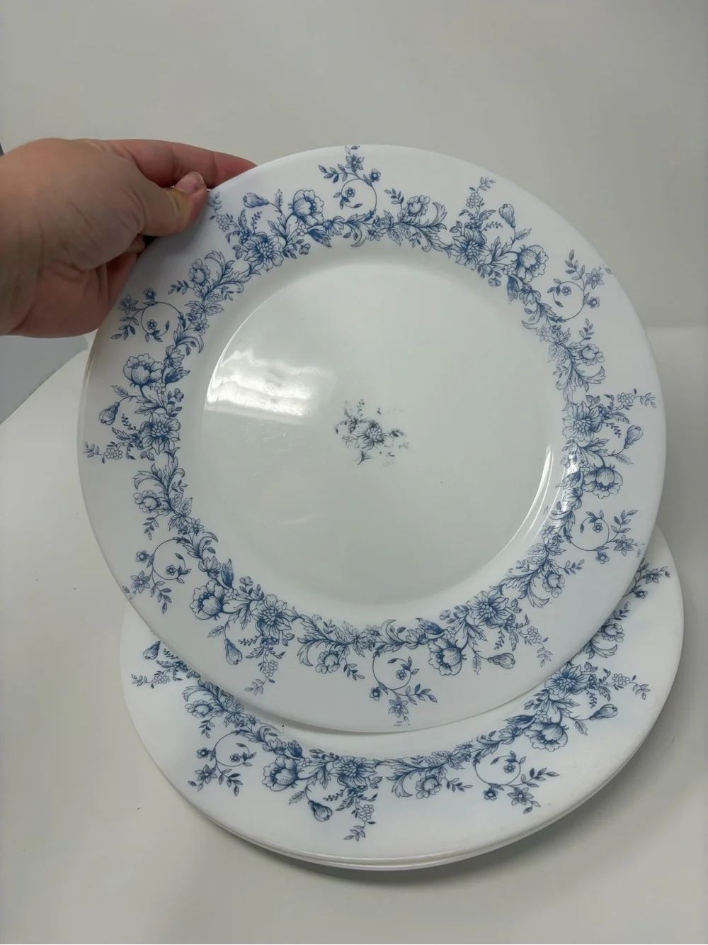 Vintage Arcopal France White Blue Floral Dinner Plate Set Of 4 Glenwood 10 3/4”